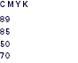CMYK 89 85 50 70